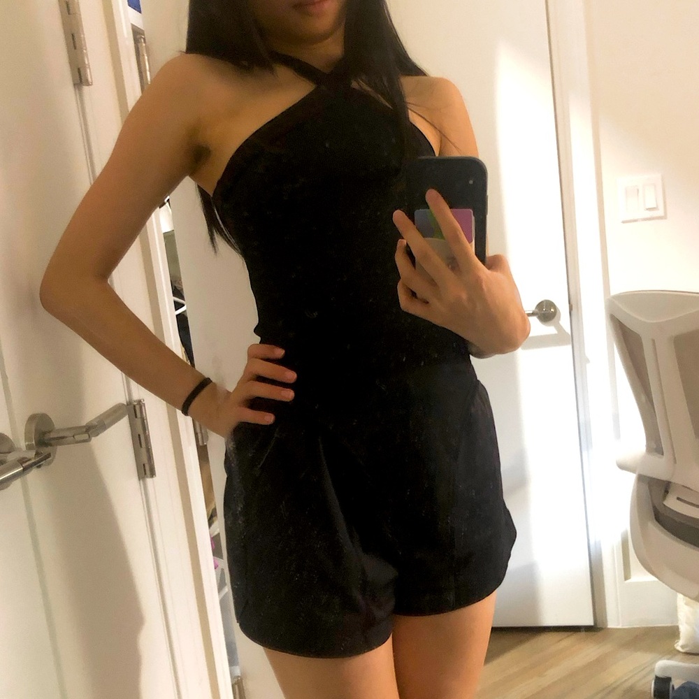 Black criss cross neck bodysuit